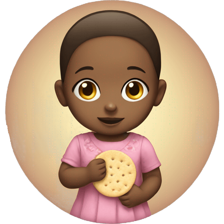 A baby girl holding a circle cracker emoji