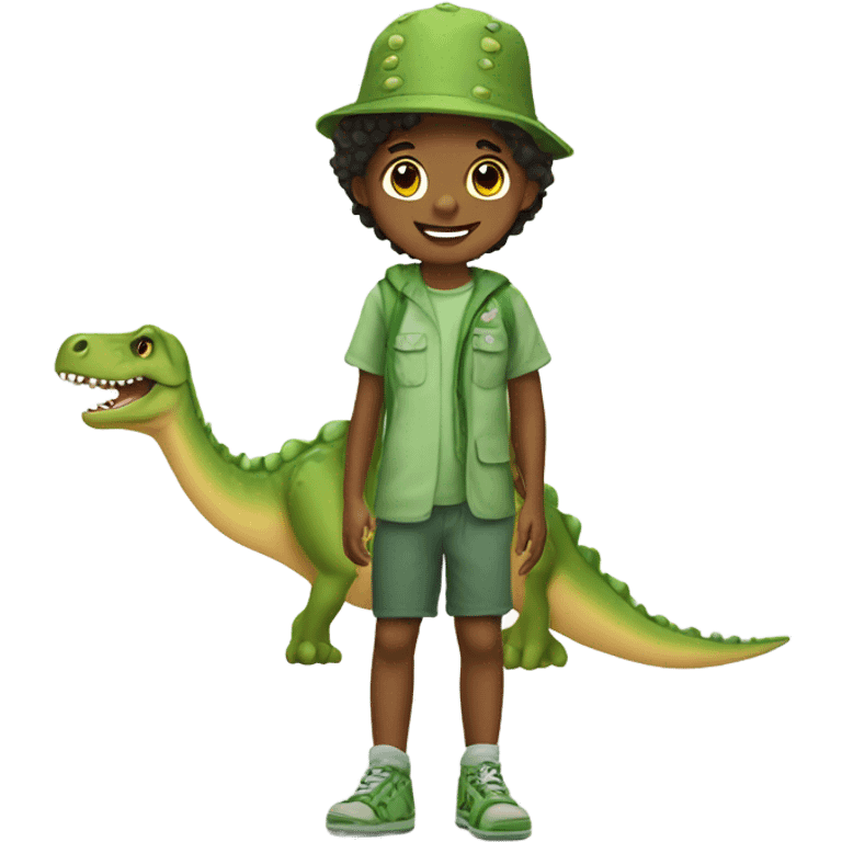 Kid wearing crocs and dino costume emoji