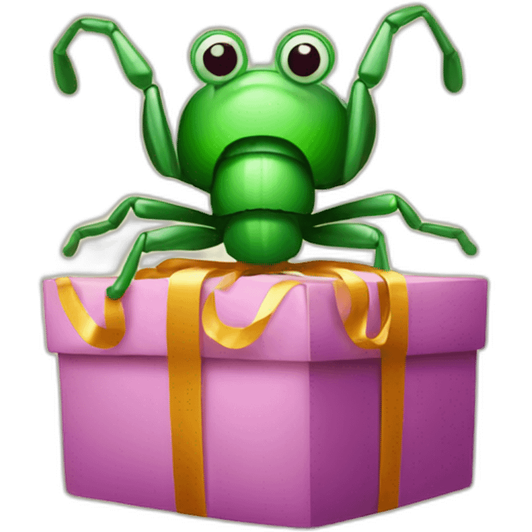 a bug with a christmas gift on his hands emoji