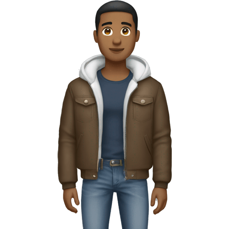 Brown male wearing an monclere jacket and jeans and airforces one on  emoji