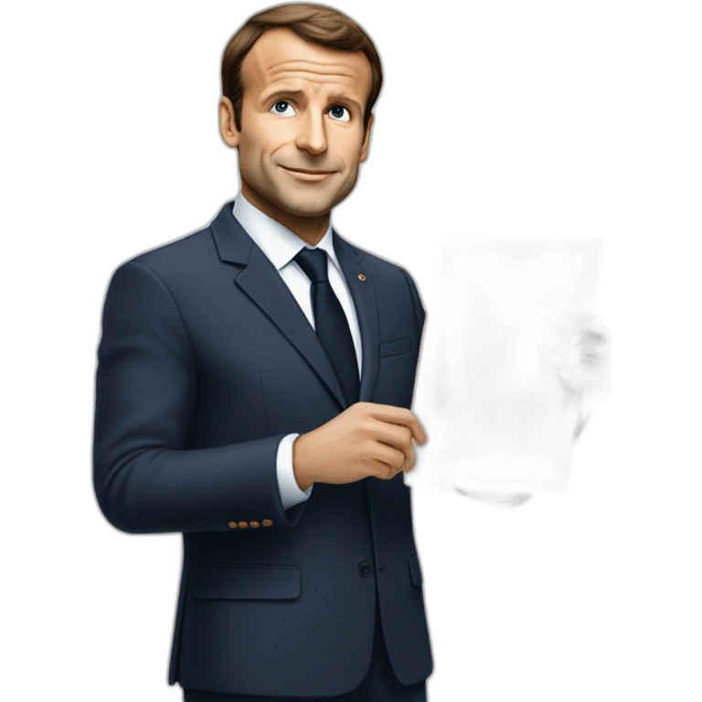 macron avec une pancarte « 49.3 » emoji