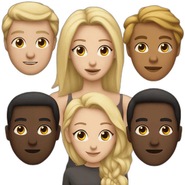 six dark-skinned men stand behind one pale blonde woman emoji