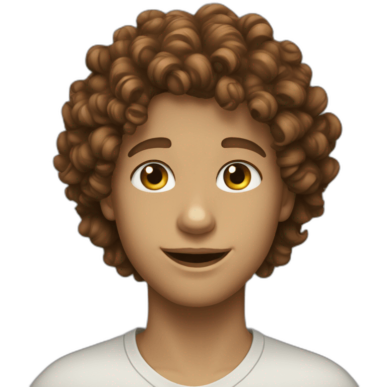 Boy curly brown haire gren eyes emoji