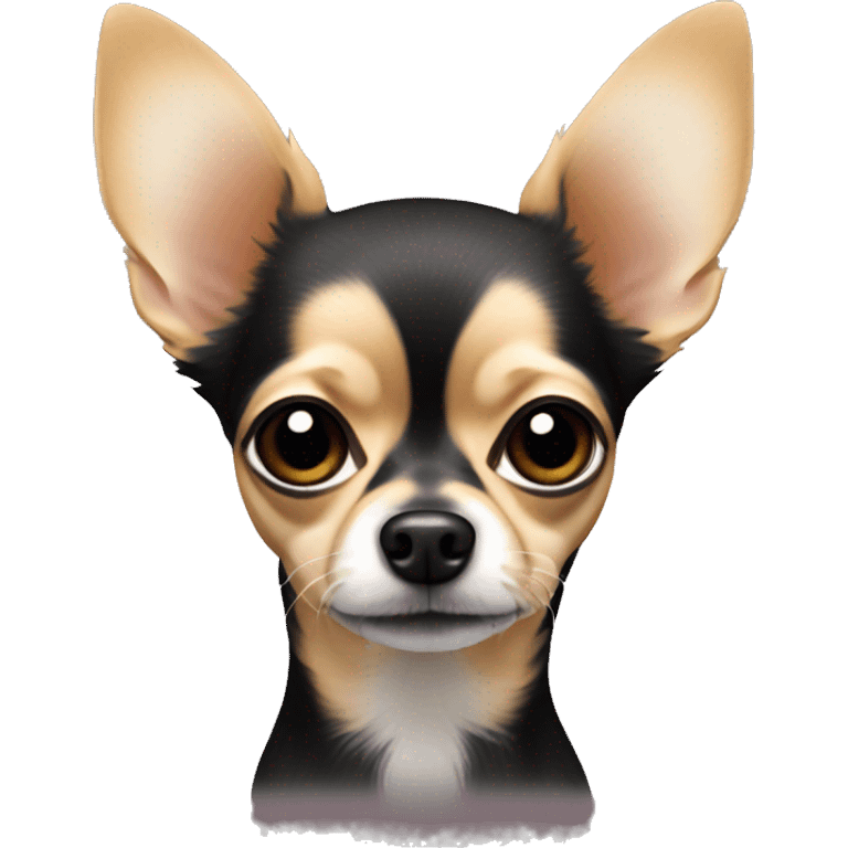 Tan long hair chihuahua with black tips on their ears and black around the mouth emoji