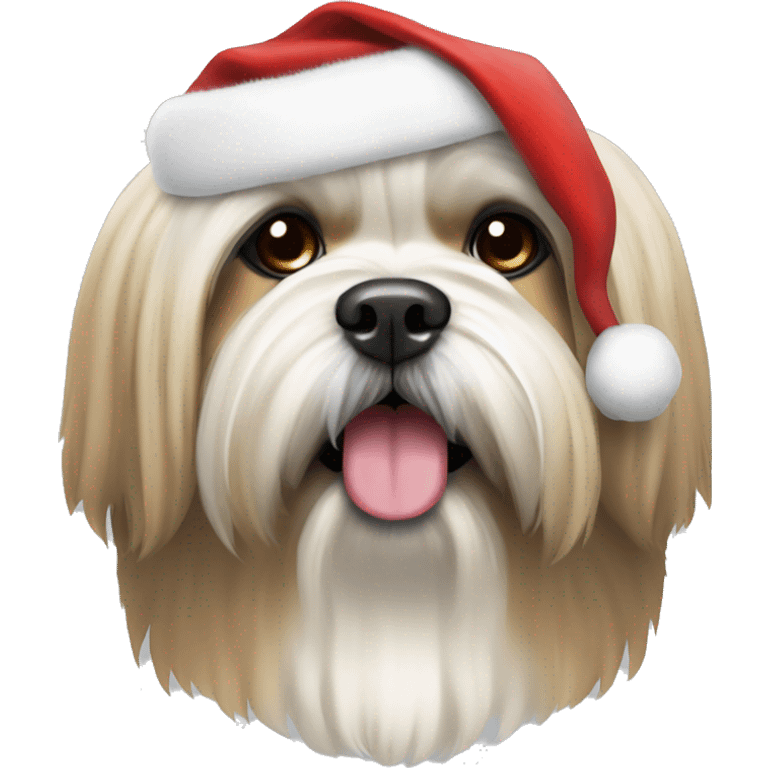 Lhasa apso with a santa hat emoji