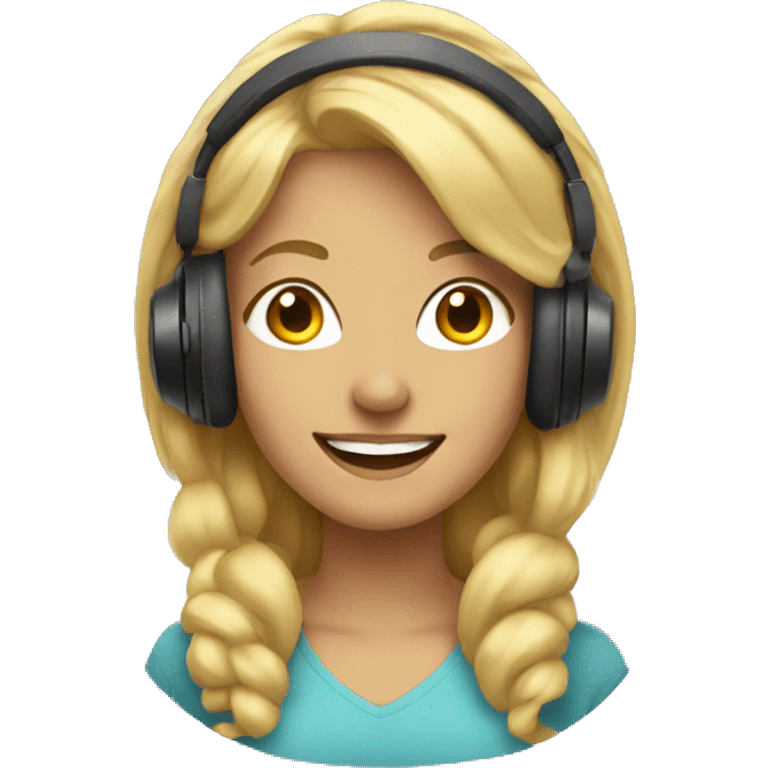 blonde women with headphones smiling emoji