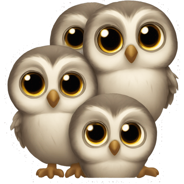 three baby owls heads emoji