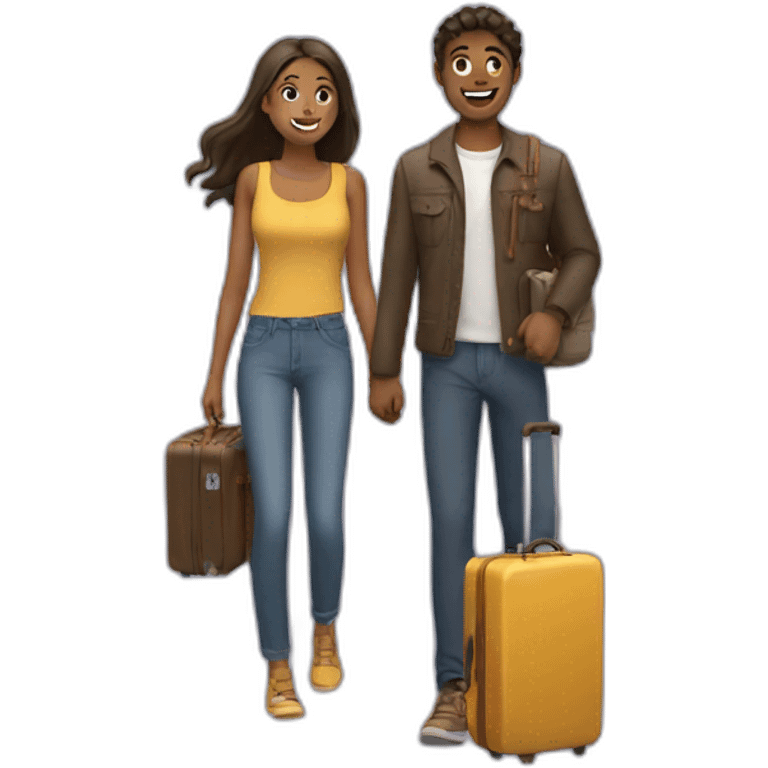 girl and guy with suitcases emoji