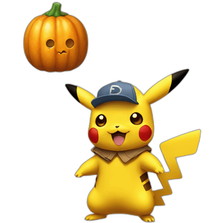 Pikachu holding a chumpkin emoji