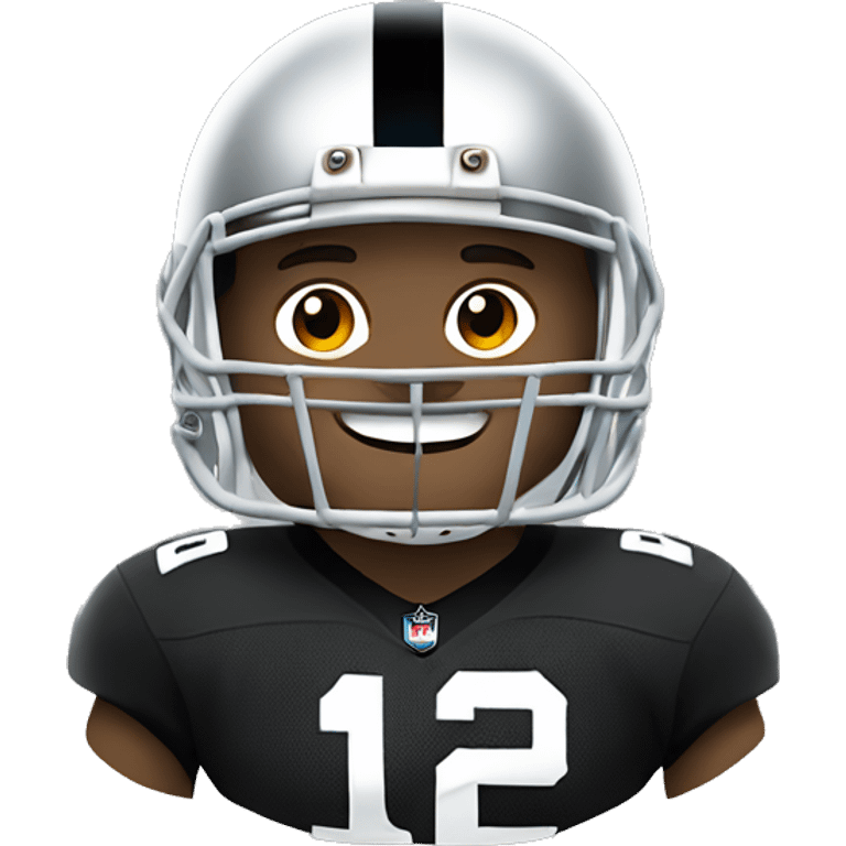 big white man wearing oakland raiders nfl football helmet and jersey playing football emoji