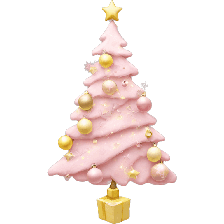 pastel pink christmas tree with pastel pink and pastel yellow ornaments，more details emoji