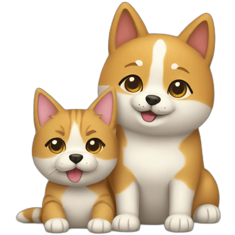 cat friends with dog shiba emoji