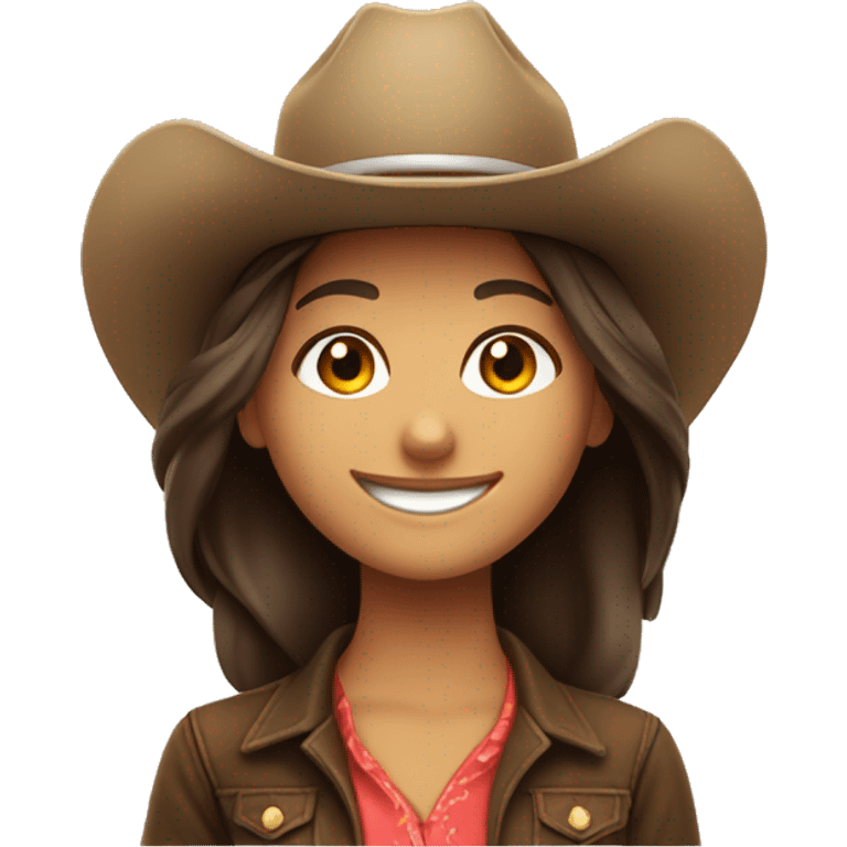 Brunette smiling girl in cowboy hat emoji