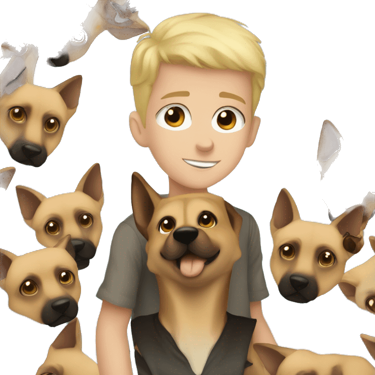 blond boy with blue eyes cute  cuddling a malinois emoji