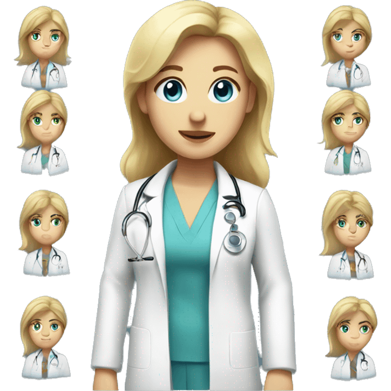 Blonde haired blue eyed female doctor with white coat emoji