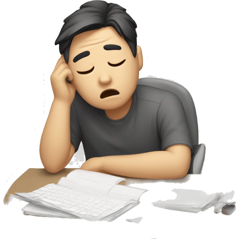 tired man trying to work, asian emoji