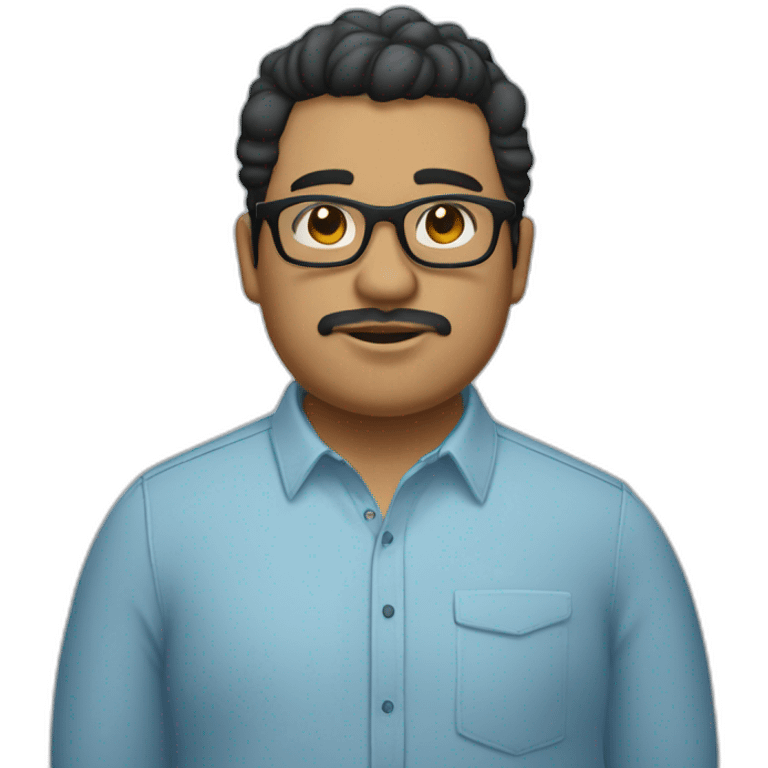 chubby light skinned mexican man in black rectangular glasses wearing a light blue oxford button up emoji