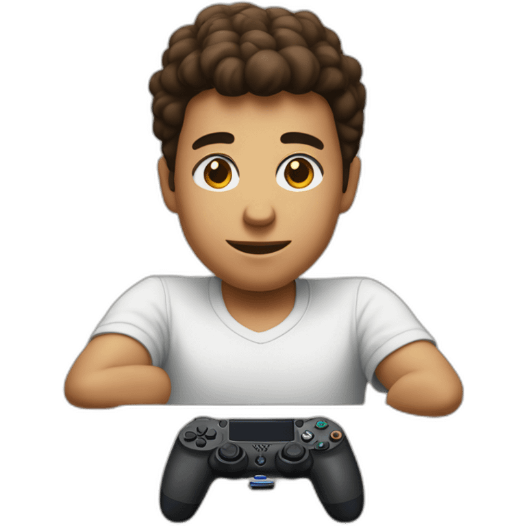 Garçon brun avec une manette ps4 emoji