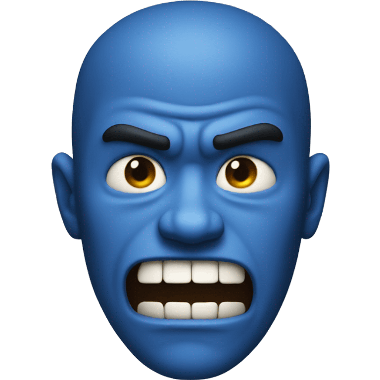 angry, yet determined blue person with teeth only showing from the right side of his face emoji