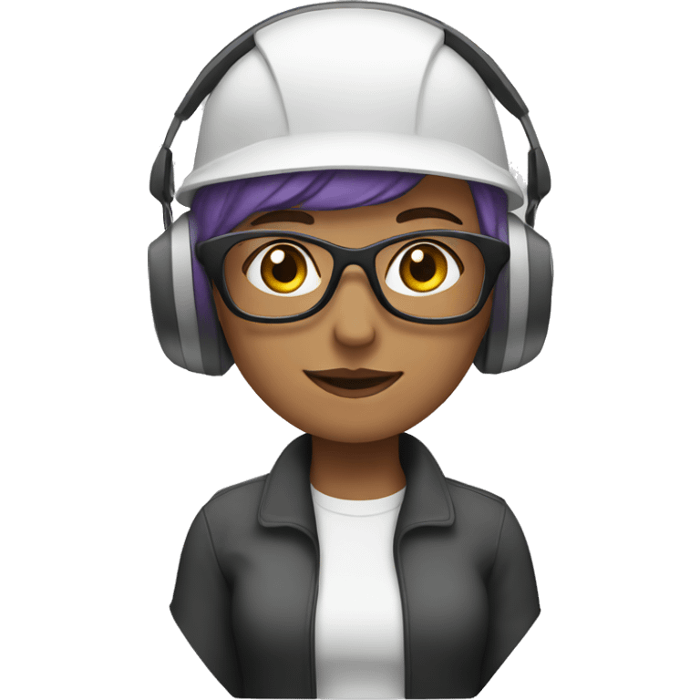 White Woman with short, purple hair wearing ear defenders  emoji