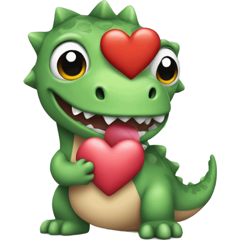 Cute dino holding a heart emoji