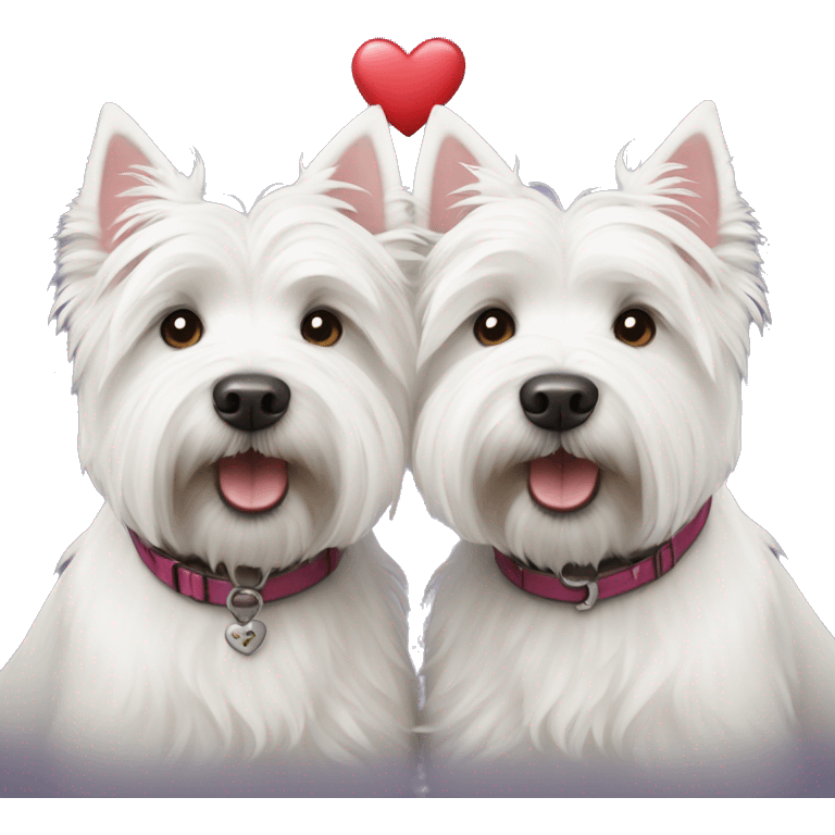 Two white highland terriers in love  emoji