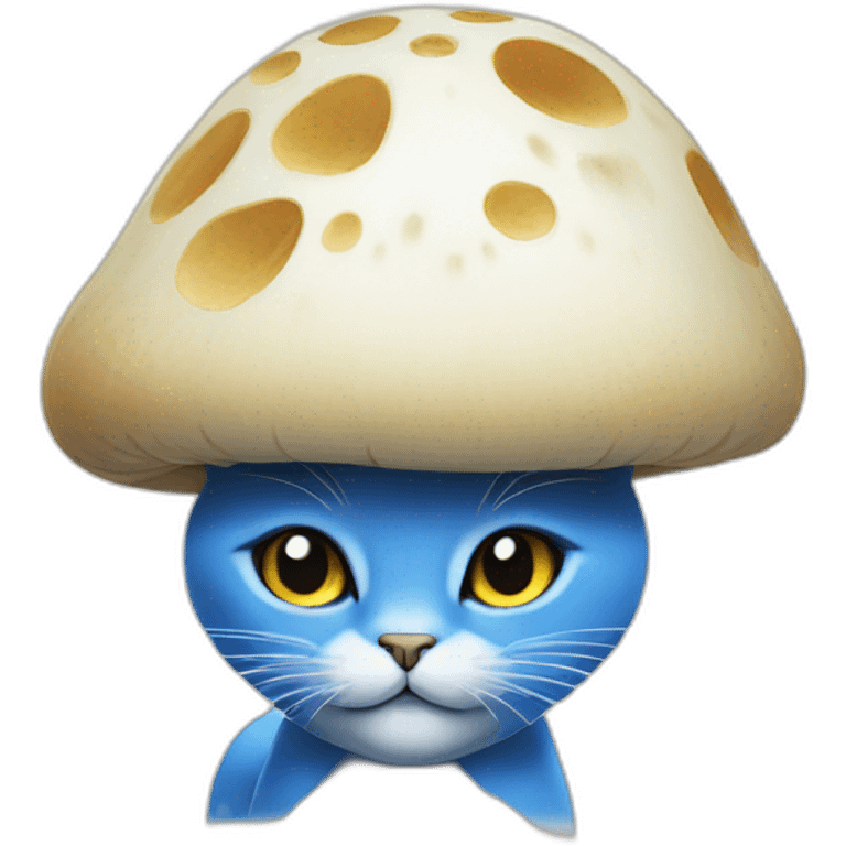 A blue cat with a white mushroom on is head emoji