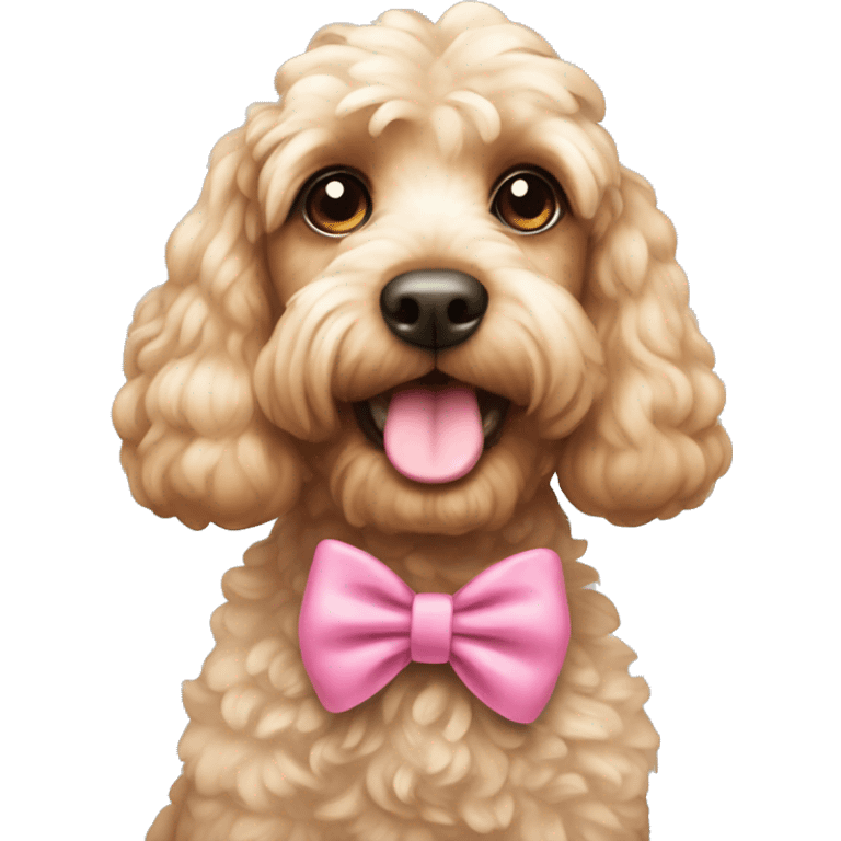 Cockapoo with a pink bow on her head emoji