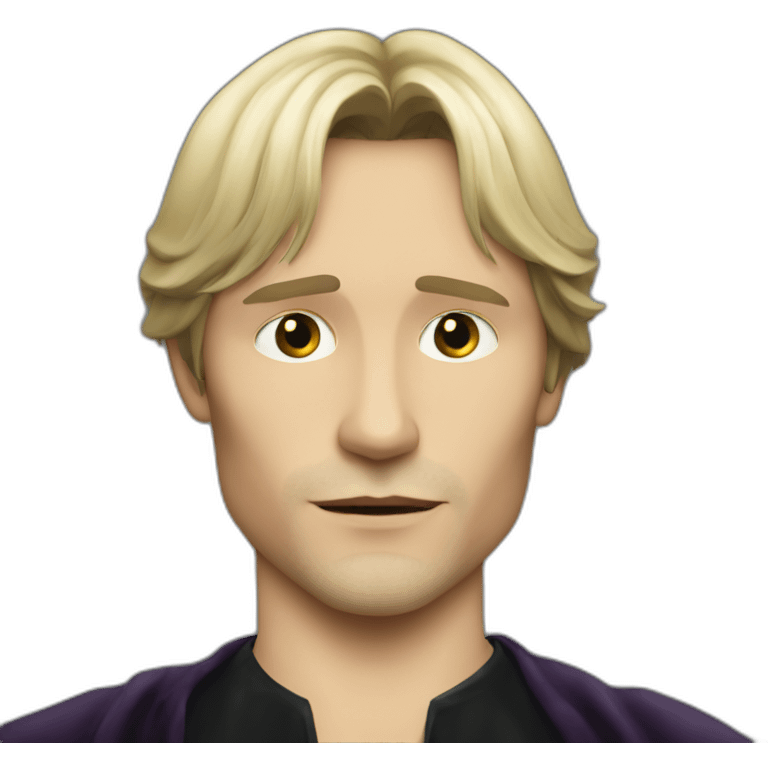 young mads mikkelsen as a sad black haired vampire emoji