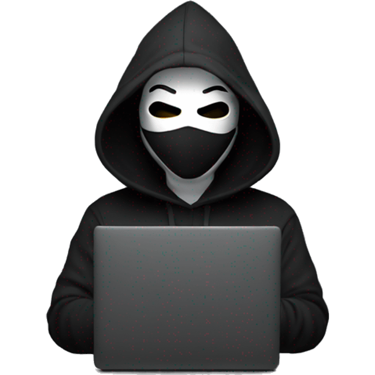 anonymous with laptop with black hoodie and having a mask  making money emoji