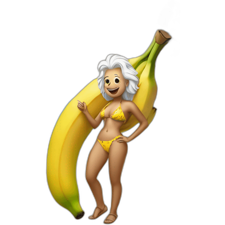 Einstein in bikini on the beach holding a banana no clothes fine emoji