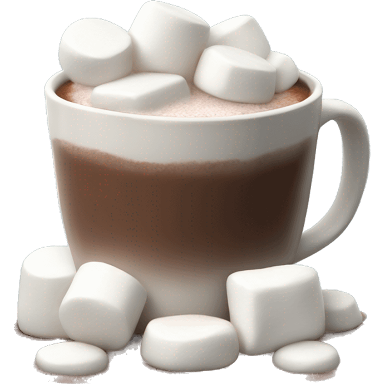 small pile of realistic white marshmallows with bottom half soaked in hot chocolate. emoji