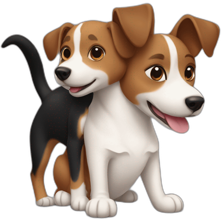 Black tabby cat and brown Jack Russell dog hugging emoji