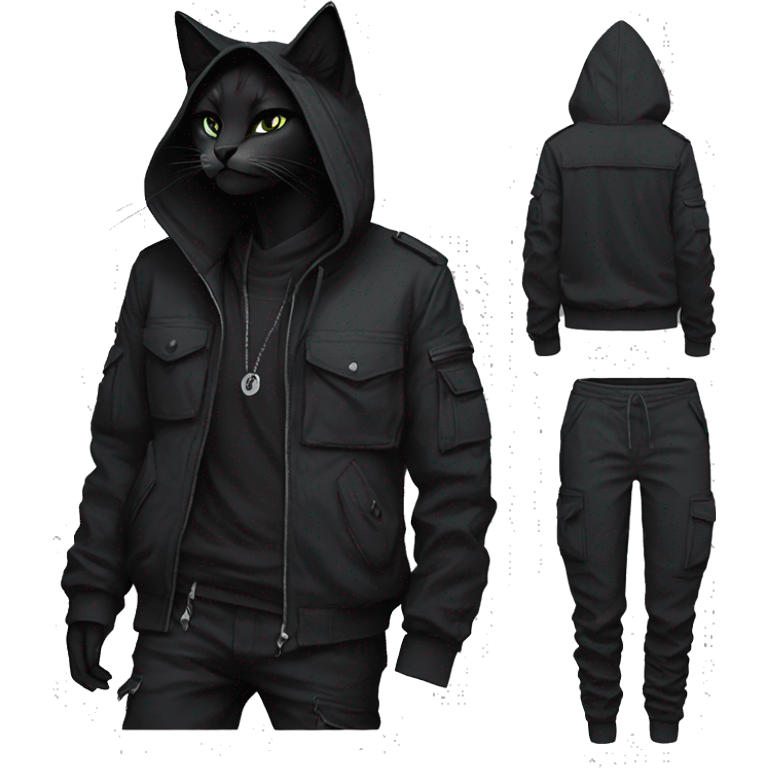 Edgy Anthro cool pretty dark cat-fursona techwear cargo pants hoodie emoji