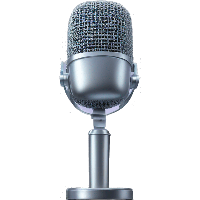 Realistic isolated gradient silver holographic podcast microphone emoji