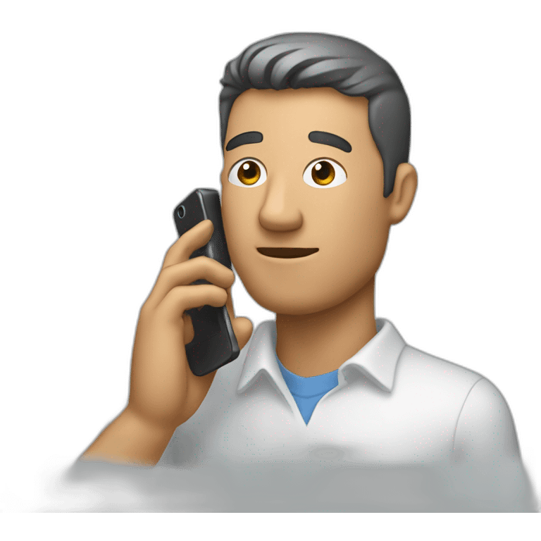 A man talks to his mobile phone sideways emoji