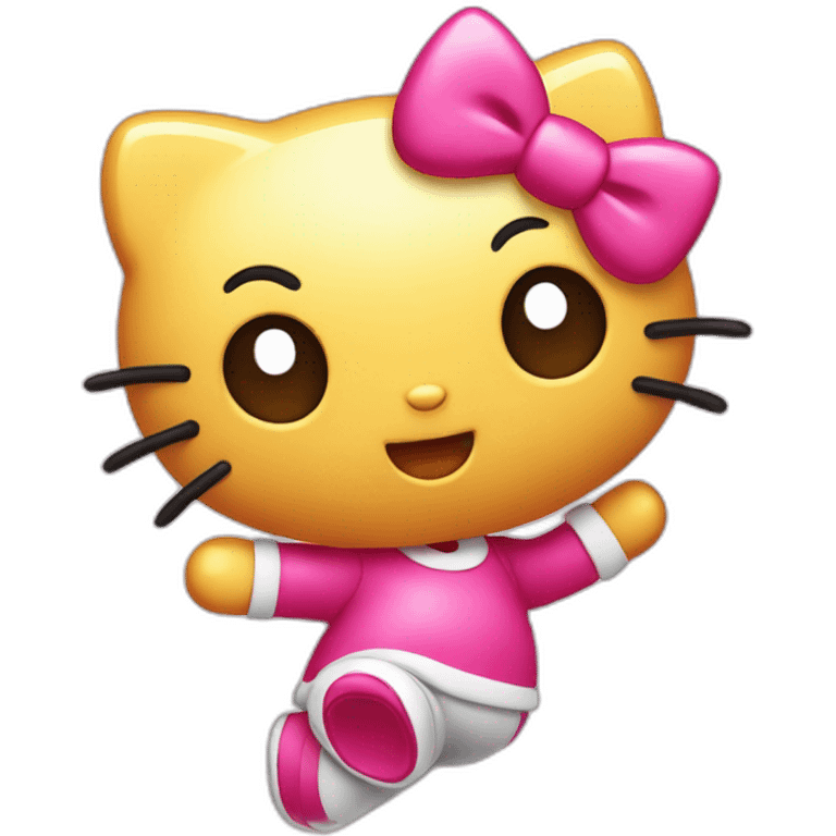 Hello kitty jumping on one leg and with one hand on his head emoji