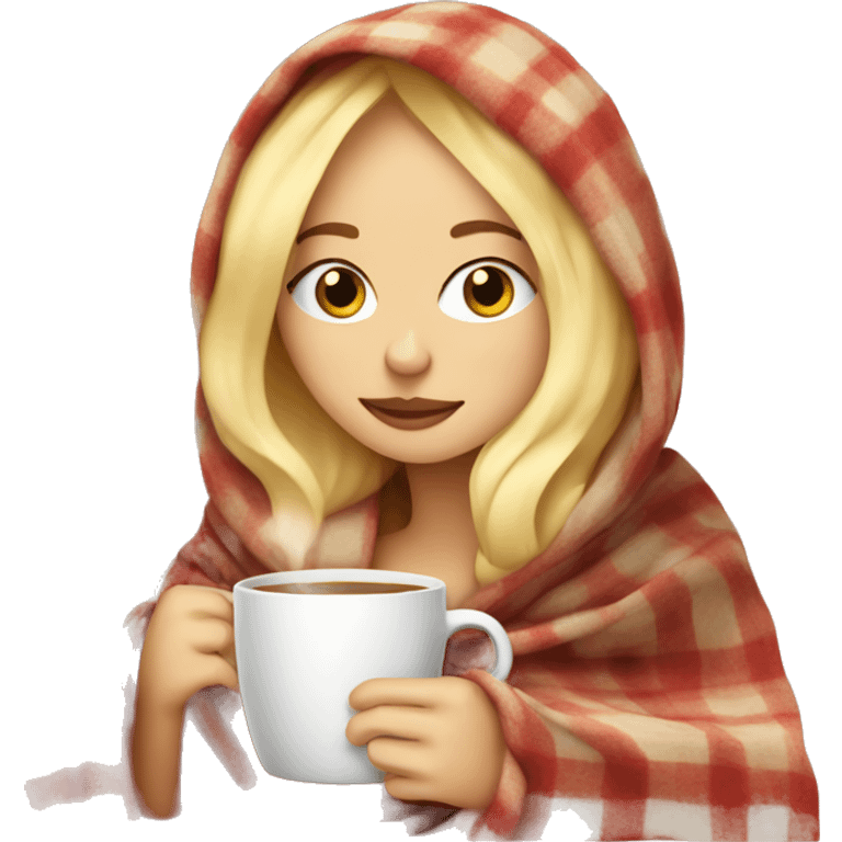 Blonde girl inside a blanket sipping coffee eyes closed emoji