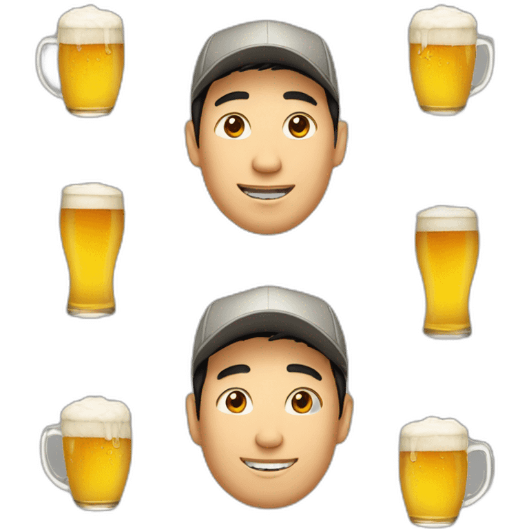 Handsome Asian men with cap who love beer emoji