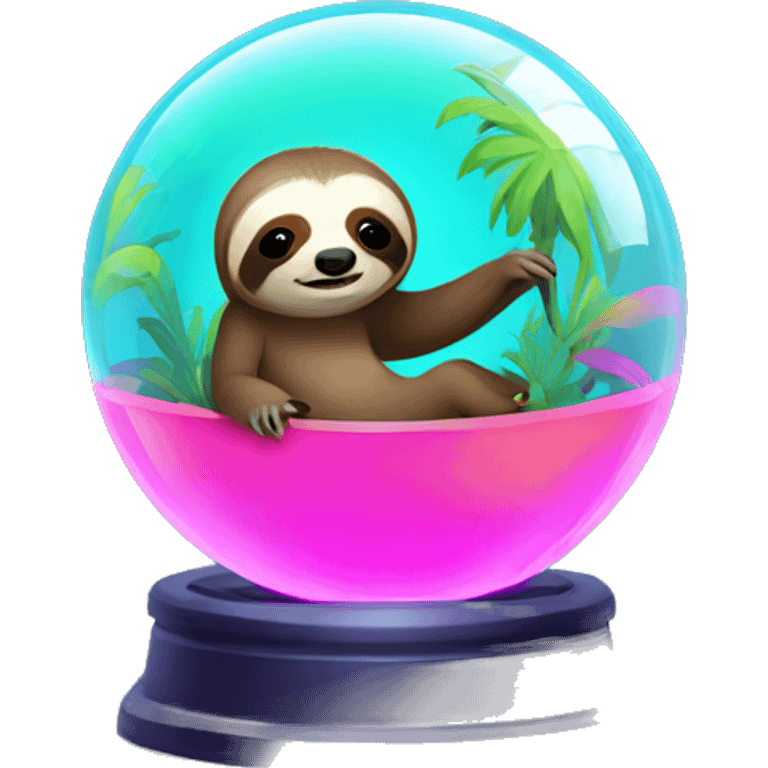 Kawaii colorful baby sloth in a neon jungle globe emoji