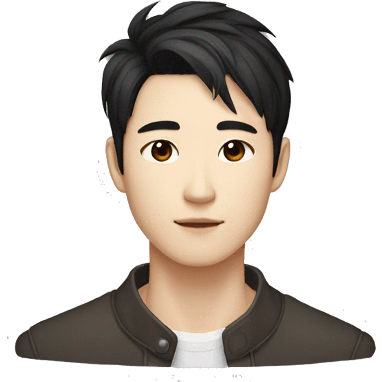 handsome styish korean male dark brown eyes mid 30s black hair sharp chin and jawline emoji