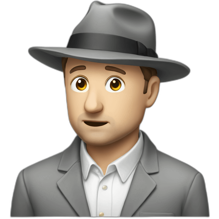 tim robinson wearing a grey fedora white shirt only looking scared and sad side view emoji