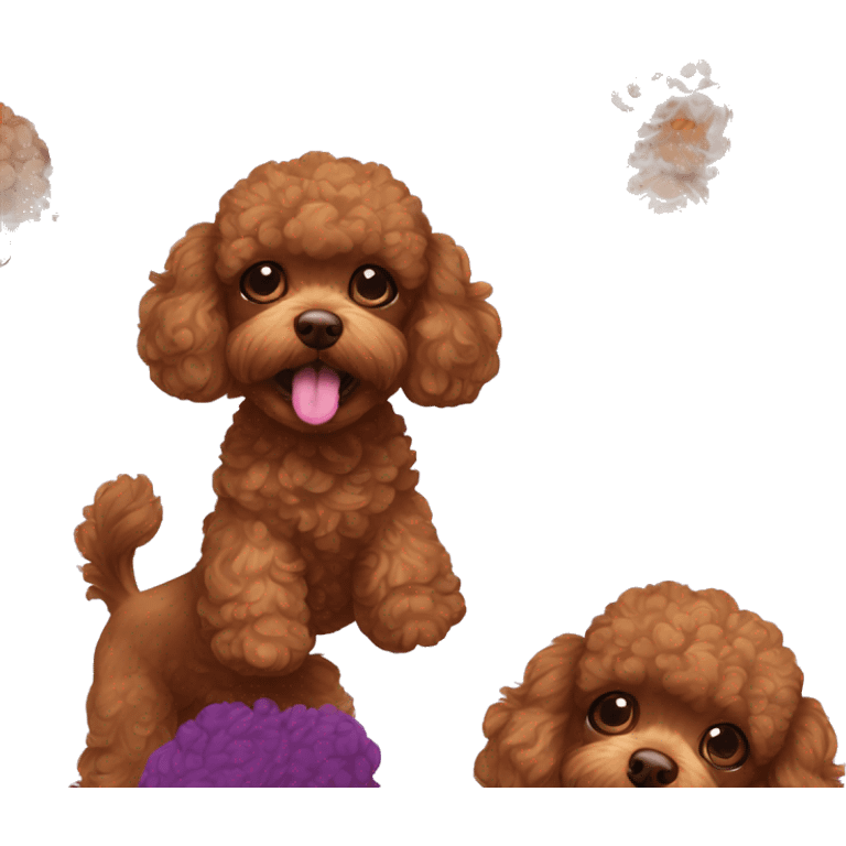 Curly brown toy poodle  tongue purple emoji