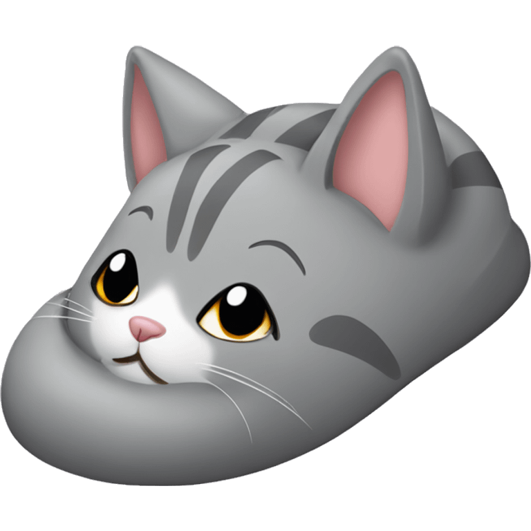 Grey cat put on slipper on its gead emoji