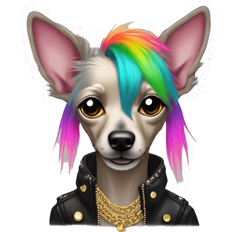 Punk Chinese crested dog neon rainbow hair gold chain punk piercings tattoos punk ear piercings emoji