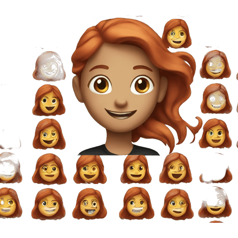 smiling girl with long red hair in black shirt emoji