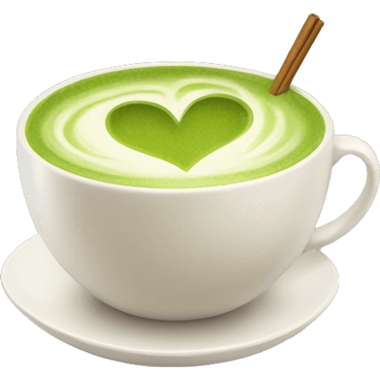 A cute cup of matcha latte with a heart emoji