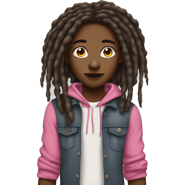 african american teenager with pink brcaes and freckles shaking dreads emoji