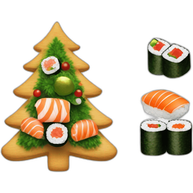 Christmas tree with sushi decorations emoji