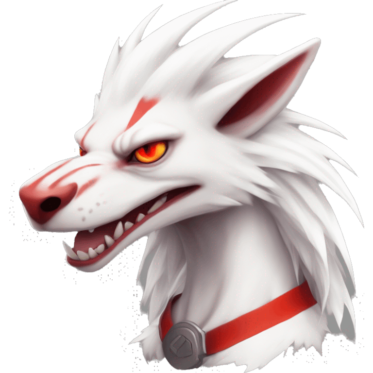 White edgy cute badass epic anthro modern albino sergal-vernid-Fakémon with red mane and red eyes with red edgy stripes, full body emoji